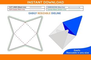 Star envelope dieline template and 3D envelope design vector