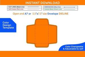 Catalog envelope A7 or 5.5x7.5 inch open end envelope dieline template Color Design Template vector