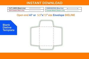 Catalog envelope A7 or 5.5x7.5 inch open end envelope dieline template Blank dieline template vector