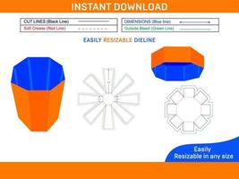 Octagonal box with lid dieline template and 3D box design Box dieline and 3D box vector