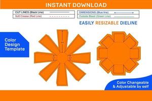 Octagonal box with lid dieline template and 3D box design Color Design Template vector