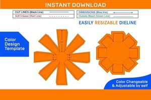 Octagonal box with lid dieline template and 3D box design Color Design Template vector