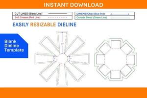 Octagonal box with lid dieline template and 3D box design Blank dieline template vector