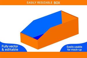 Cardboard storage bin box dieline template and 3D render file 3D box vector