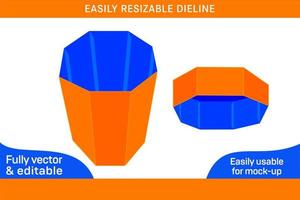 Octagonal box with lid dieline template and 3D box design 3D box vector