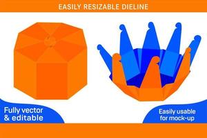 Octagon folding box dieline template and 3D box design 3D box vector