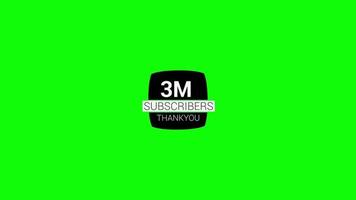 3m seguaci su Youtube . 3m iscritti 4k animazione su verde schermo. video