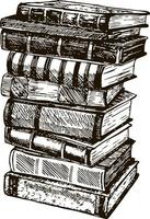 Stack of vintage books. Pile of books hand drawn in ink. Vector sketch illustration