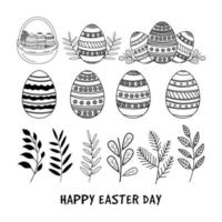 Vector illustration of Easter eggs and leaves line art. Suuitable for coloring pages, coloring book, sticker, poster, card, background, etc on Easter Day