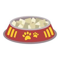 A bowl with food for animals, cats, dogs with a label with paws. vector