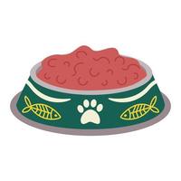 Bowl with food for animals, cats, dogs with a paw, fish. vector