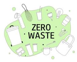 Zero waste. Set of eco icons isolated on white background. Black and white no plastic objects. Go green. Environmental protection. vector