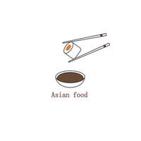 logo de Sushi con palillos y soja salsa en el tema de asiático comida vector