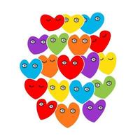 Hearts with eyes. Cute set of holiday Valentines day funny cartoon character of emoji hearts vector