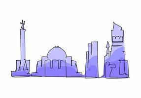 Single line drawing of a city skyline. Monochrome flat design for travel and tourism destination promotion design vector