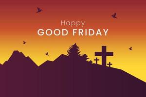 Good friday banner illustration with cross on the hill and realistic clouds. Good Friday is a Christian holiday commemorating the crucifixion of Jesus and his death at Calvary. vector