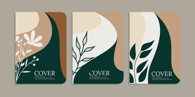 set of cover designs with hand drawn floral decorations. abstract retro botanical background. size A4 For notebooks, books, diaries, planners, brochures, books, catalogs vector