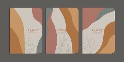 set of cover designs with hand drawn floral decorations. abstract retro botanical background. size A4 For notebooks, books, diaries, planners, brochures, books, catalogs vector