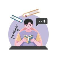 A child reading a book with a big smile on his face. The colorful and vibrant design will make your project stand out vector