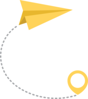 Paper airplane with dotted trace and map pointer pin png