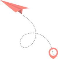 Paper airplane with dotted trace and map pointer pin png