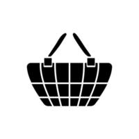 compras cesta negro silueta icono. aislado en blanco antecedentes. vector