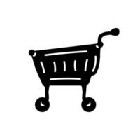 Hand drawn Shopping Cart black silhouette icon. Isolated on white background. vector