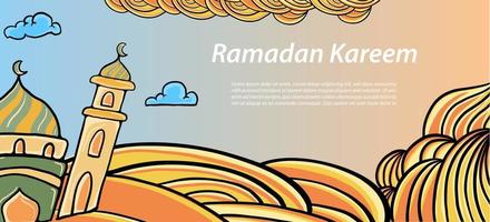 Hand drawn mosque with background color full ramadan karem vector