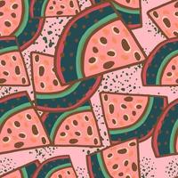 Hand drawn watermelon slices seamless pattern. Funny fruit backdrop. vector