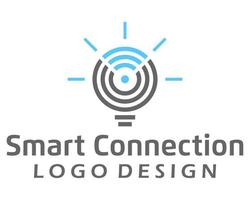 Smart light bulb and wifi connection logo design. vector