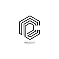 Modern letter C P or P C hexagon minimal line art logo vector