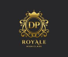 Golden Letter DP template logo Luxury gold letter with crown. Monogram alphabet . Beautiful royal initials letter. vector