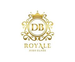 Golden Letter DB template logo Luxury gold letter with crown. Monogram alphabet . Beautiful royal initials letter. vector