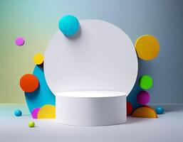 Abstract 3d podium for product presentation with geometric shapes, Empty round podium,Platforms for product presentation with shadows and light background. photo