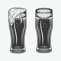 Vintage retro beer or drink glasses mugs. Can be used like emblem, logo, badge, label or mark or poster and print. Monochrome Graphic Art. Vector Illustration.