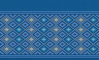 Sweater knitting pattern, Vector ethnic embroidery geometric background, Knitted abstract beautiful style, Blue pattern template motif, Design for textile, fabric, batik, tile, aprons
