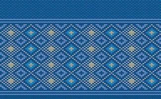 Sweater knitting pattern, Vector ethnic embroidery geometric background, Knitted abstract beautiful style, Blue pattern template motif, Design for textile, fabric, batik, tile, aprons