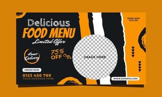 Delicious food menu social media banner template design vector