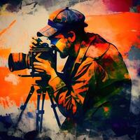 Painting of a beautiful photographer video grapher for wall photo