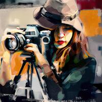 Painting of a beautiful photographer video grapher for wall photo