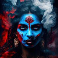 kali Goddess of Hindu religion closer face of a girl photo