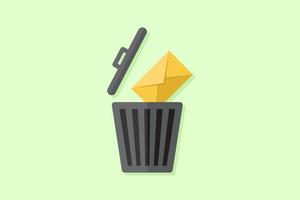 Delete email or message illustration flat, trash icon and email icon with green background, flat design vector illustration