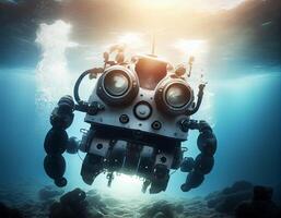 Robot swimming in the sea.Generative Ai photo