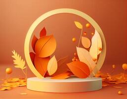Abstract 3d podium for product presentation with geometric shapes, Empty round podium,Platforms for product presentation with shadows and light background. photo