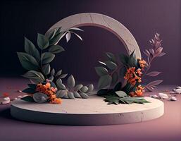 Abstract 3d podium for product presentation with geometric shapes, Empty round podium,Platforms for product presentation with shadows and light background. photo