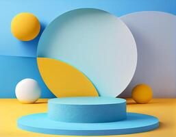 Abstract 3d podium for product presentation with geometric shapes, Empty round podium,Platforms for product presentation with shadows and light background. photo