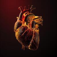 Glowing heart or black background of human body photo