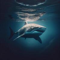 un grande tiburón en grande mar generativo ai foto