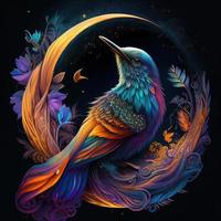 Beautiful art of a bird with multi colour on On black Background photo