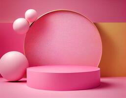 Abstract 3d podium for product presentation with geometric shapes, Empty round podium,Platforms for product presentation with shadows and light background. photo